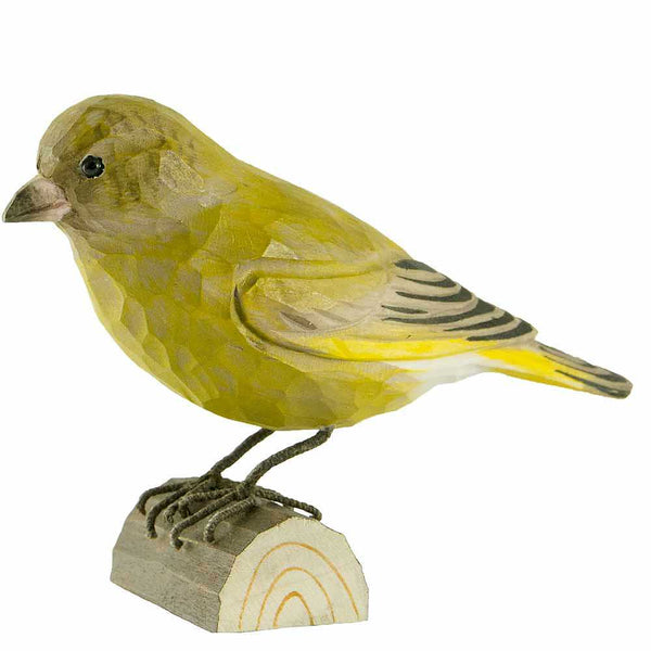 Vogelbeeldje Groenling – Handgesneden Houten Decoratievogel | DecoBird Wildlife Garden