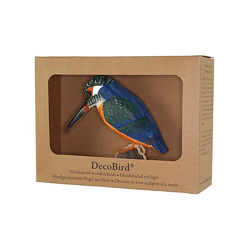 Vogelbeeldje IJsvogel – Handgesneden Houten Decoratievogel | DecoBird Wildlife Garden – foto 3