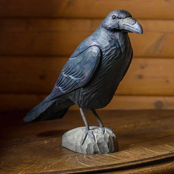 Houten Vogelbeeldje Raaf – Handgesneden Decoratievogel | DecoBird