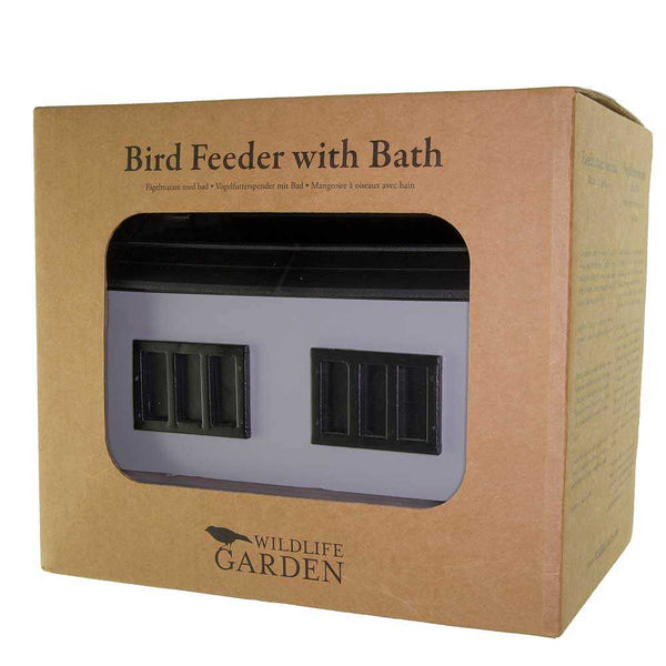 Grijs Voederhuisje met Vogelbad – Houten Vogelvoederhuis | Wildlife Garden