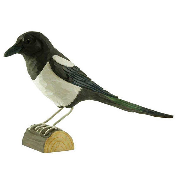 Vogelbeeldje Ekster – Handgesneden Houten Decoratievogel | DecoBird Wildlife Garden