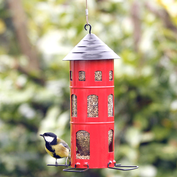 Hangende Vogelvoedersilo Rood - Combi Voederhuis | Wildlife Garden