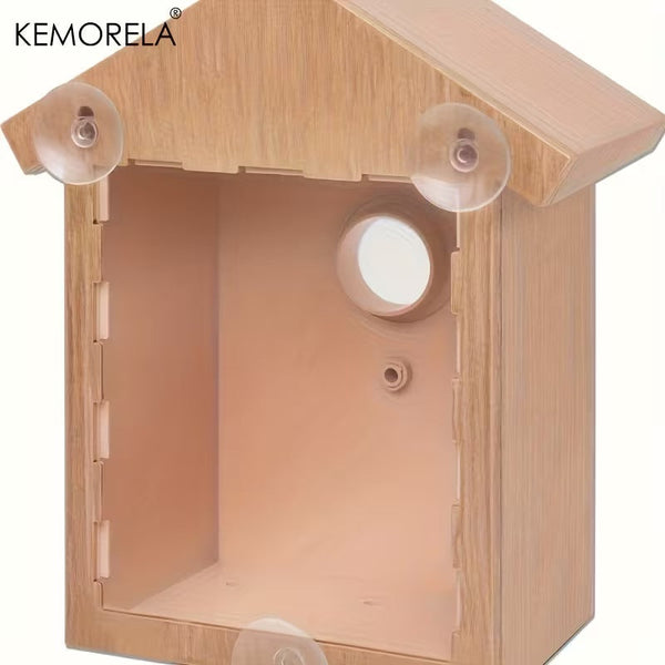 Raamvogelhuisje met zuignappen + voederbak (TPU) – weerbestendig vogelhuis met zitstok