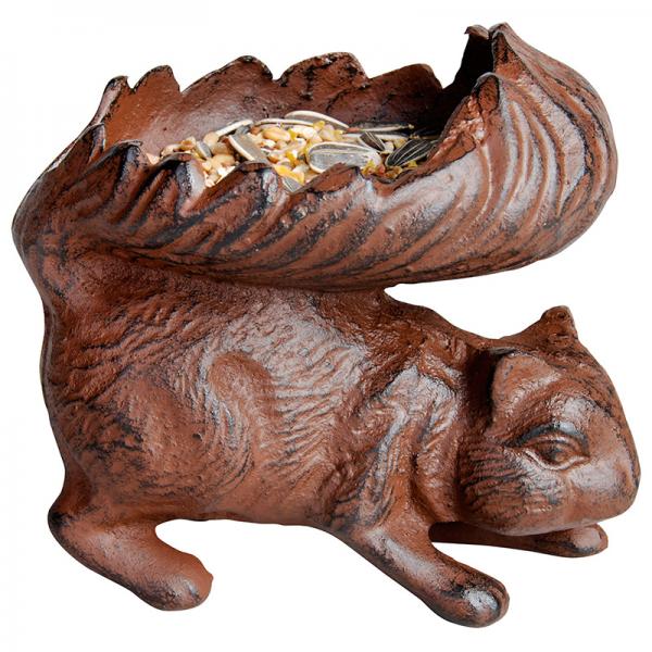 Decoratief Eekhoornbeeld met Voerbakje – Gietijzer Roestbruin | Esschert Design