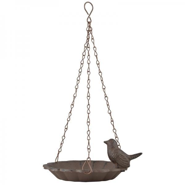 Hangend Vogelbad met Vogel – Gietijzer Antiek Roestbruin | Esschert Design – foto 2