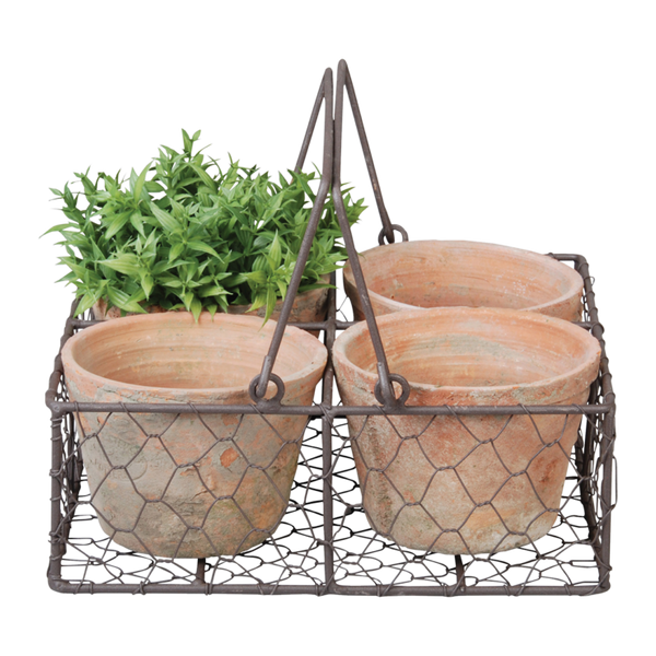4 potjes in draadmand/handvat