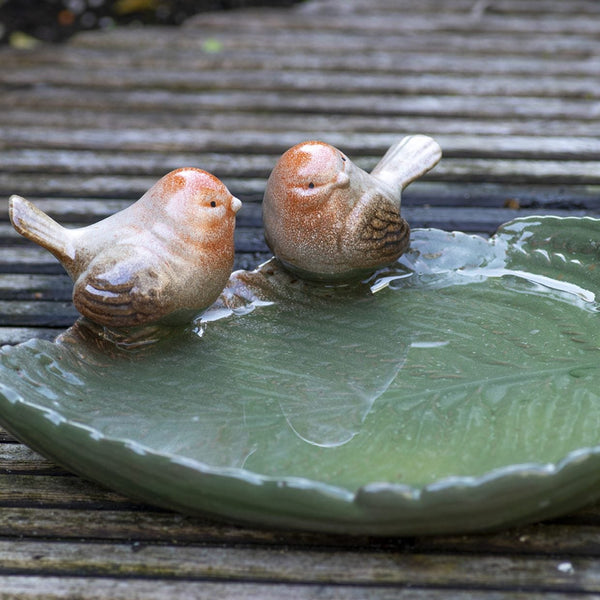 Vogelbad keramiek vogels op blad