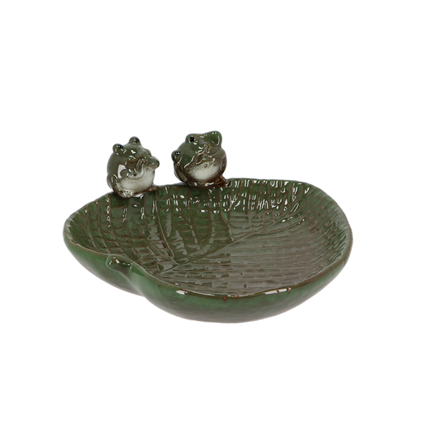 Vogelbad keramiek kikkers op blad