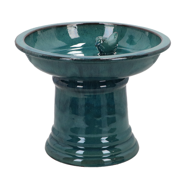 Vogelbad keramiek op voet petrol S