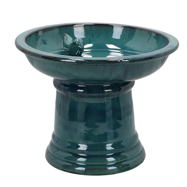 Vogelbad keramiek op voet petrol S