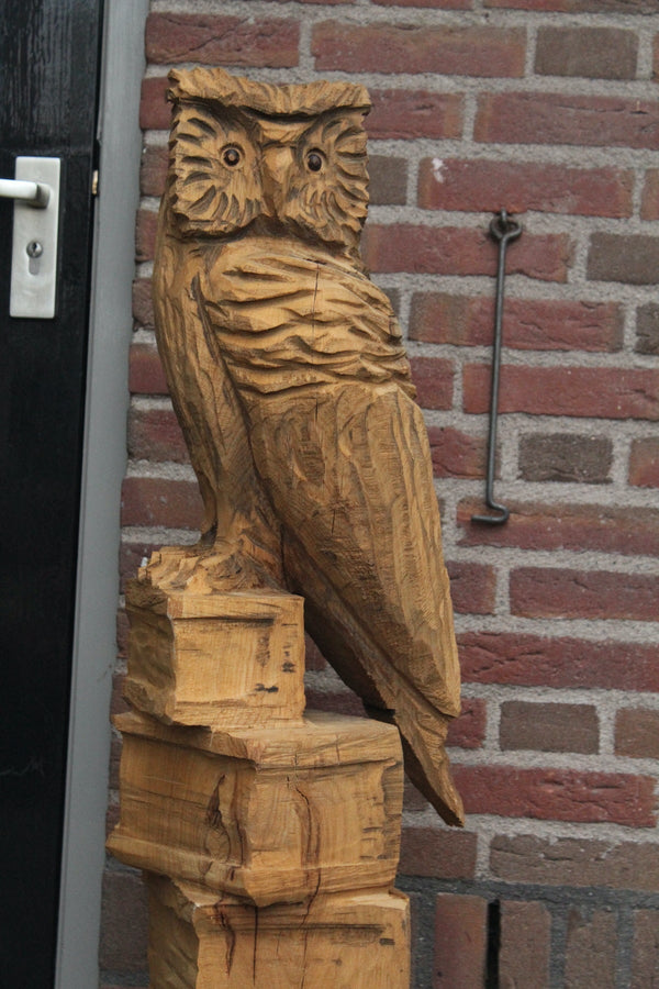 Houtsculptuur uil op stapel boeken 120cm