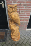 Houtsculptuur uil op stapel boeken 120cm