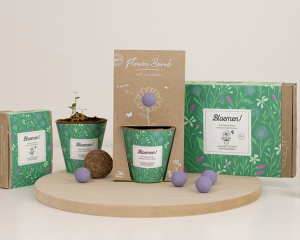 Gift Box Small "Bloemen!" met 7 Laagbloeiende Mix Zaadbommetjes