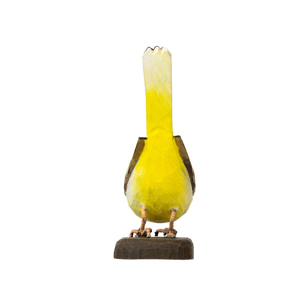 DecoBird Grote gele kwikstaart – handgesneden houten vogel (13,3 cm)