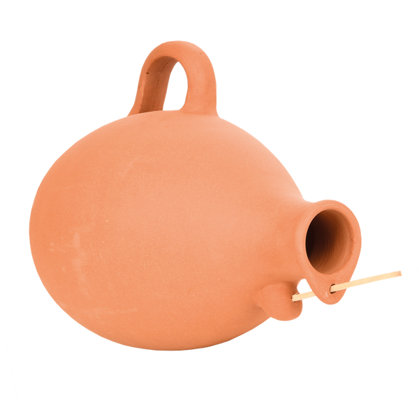Terracotta mezen en mussen vogelpot