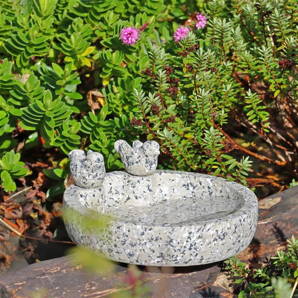 Wildlife World Fleckstone Vogelbad – Compact Beton Vogelbad met 2 Decoratieve Vogels (Ø 22 cm)