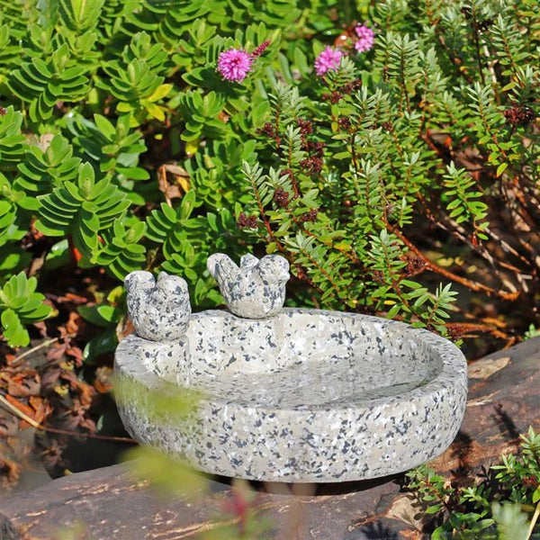 Wildlife World Fleckstone Vogelbad – Compact Beton Vogelbad met 2 Decoratieve Vogels (Ø 22 cm)