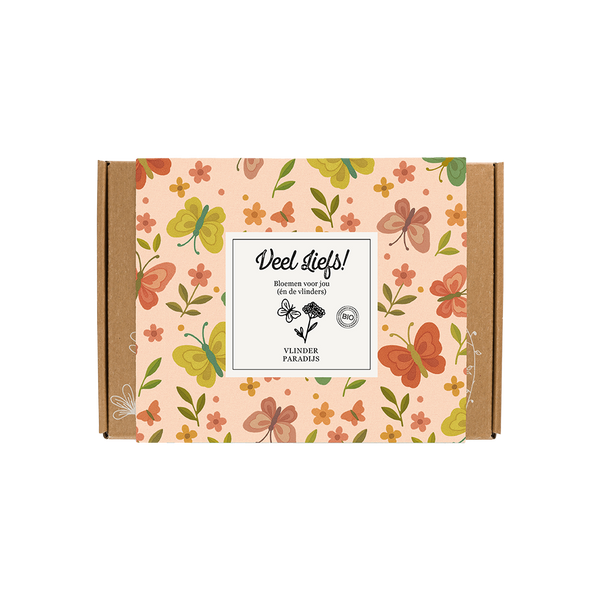 Gift Box Small "Veel liefs!" met 7 Vlinder Mix Zaadbommetjes