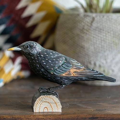 Vogelbeeldje Spreeuw – Handgesneden Houten Decoratievogel | DecoBird Wildlife Garden – foto 5