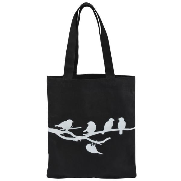 Canvas Boodschappentas Zwart – Shopper met Vogels op Tak Print | Esschert Design
