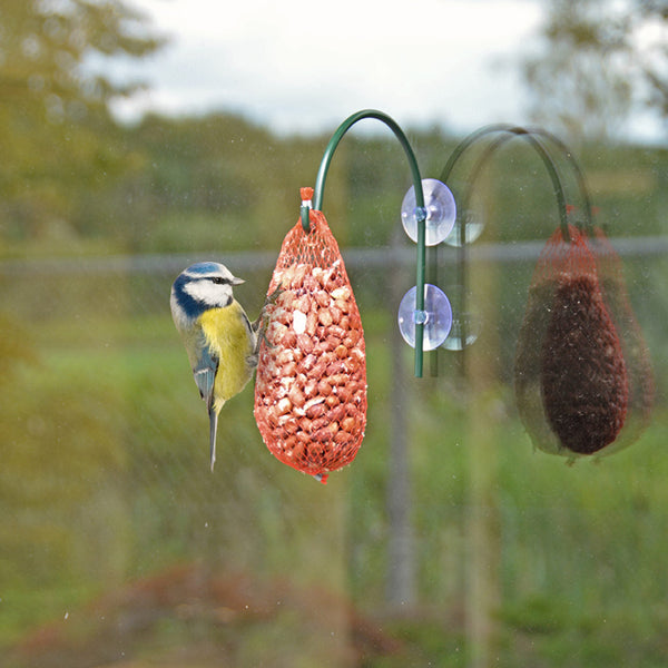 Esschert Design raamvoederhaak – metalen raamhaak met 2 zuignappen (ijzer/PVC, 4,1×14,8×16,2 cm)