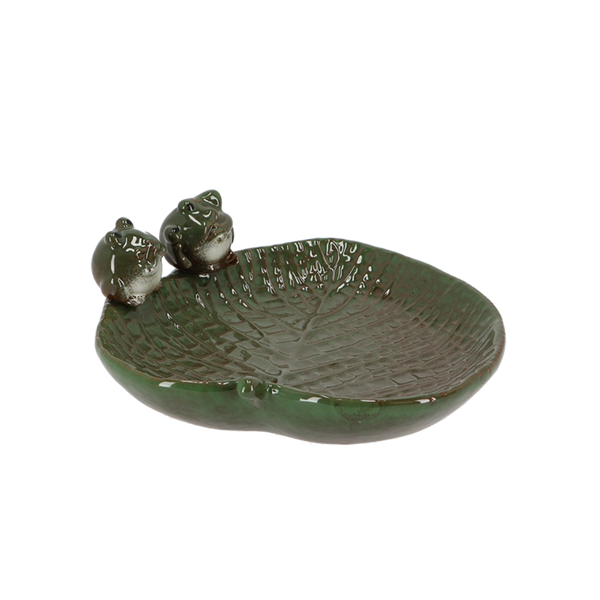 Vogelbad keramiek kikkers op blad