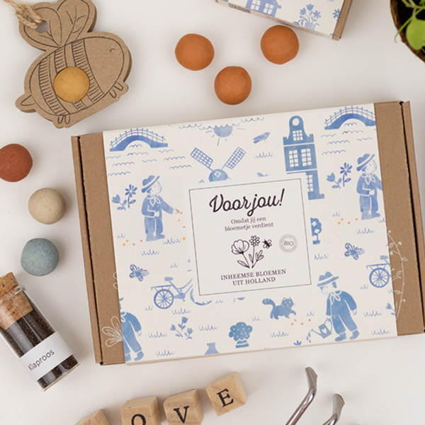 Gift Box Small "Voor jou!" met 7 Hollandse Mix Zaadbommetjes