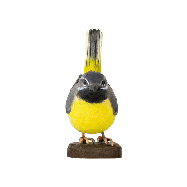 DecoBird Grote gele kwikstaart – handgesneden houten vogel (13,3 cm)