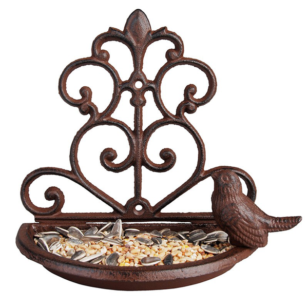 Wand Voederschaal Gietijzer – Hangend Vogelbad met Vogeltje | Esschert Design