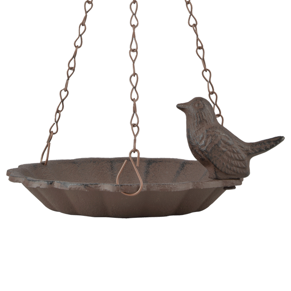 Hangend Vogelbad met Vogel – Gietijzer Antiek Roestbruin | Esschert Design
