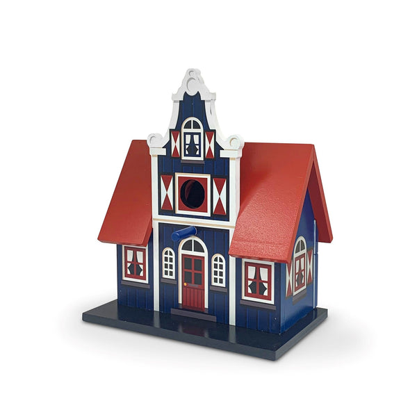 Vogelhuis blauw dwarsgevel